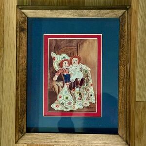 Vintage Raggedy Ann & Andy Framed Picture